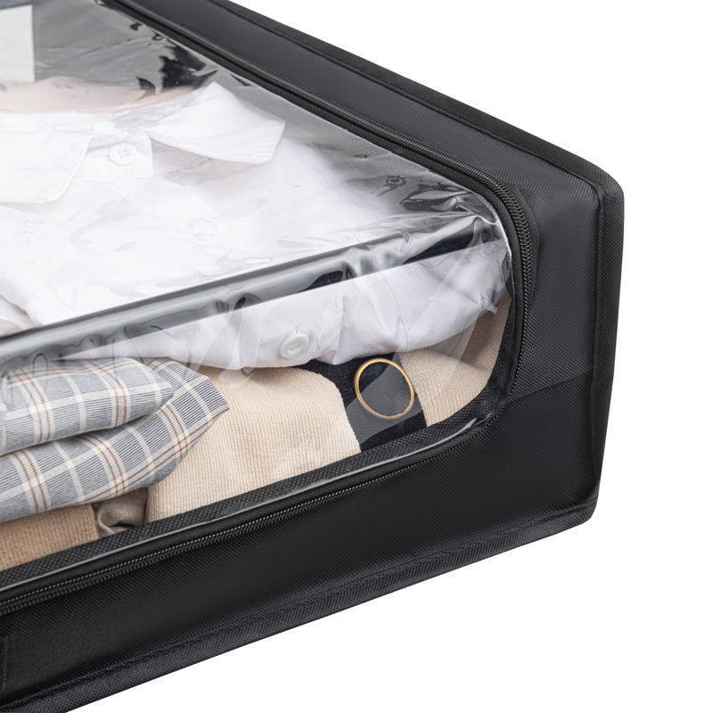 Set Of 2 Under-Bed Storage Boxes With Clear Lids And Wheels, Collapsible Rolling Containers For Clothes, Shoes, Blankets