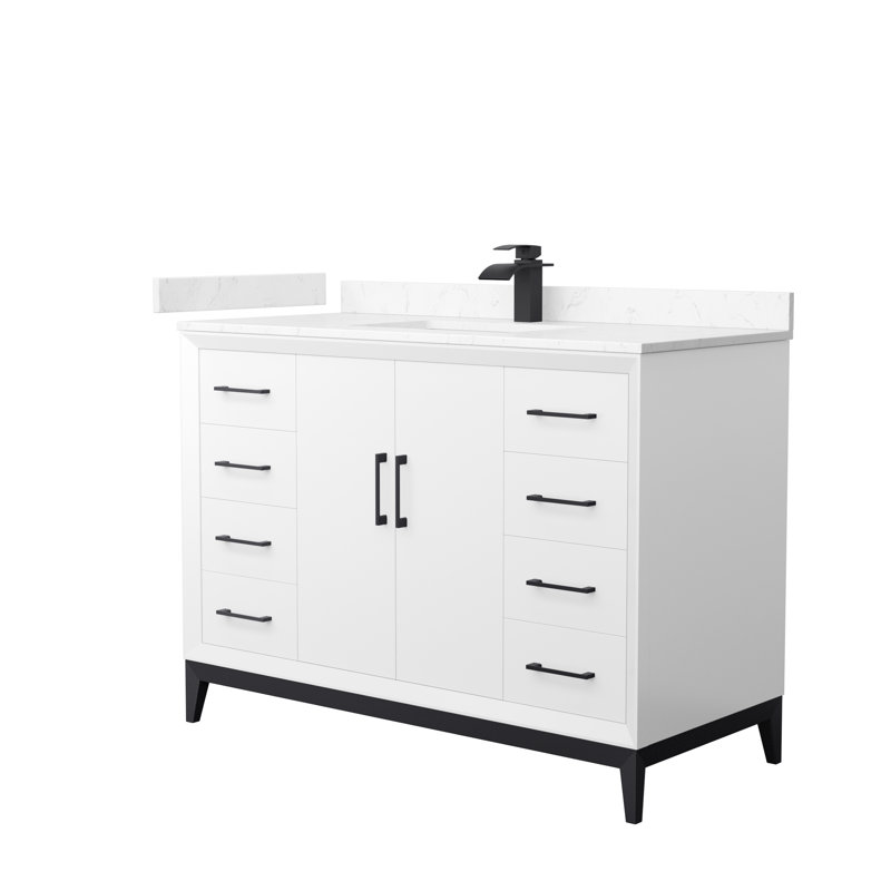 Amici Single Bathroom Vanity Set, Matte Black, 48", Cultured Marble (White)
