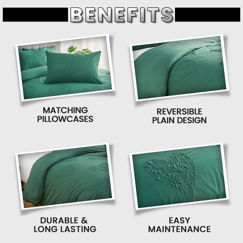 Polyester Geometric Duvet Cover with Pillowcases, 135 x 200 cm, Green