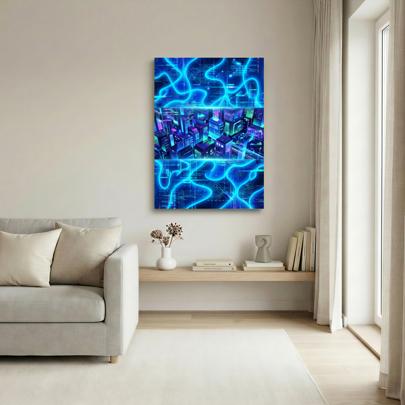 «Neon Cityscape Futuristic Technology», ensemble de 1 reproduction d'art sur toile tendue, H 18 po x l 12 po