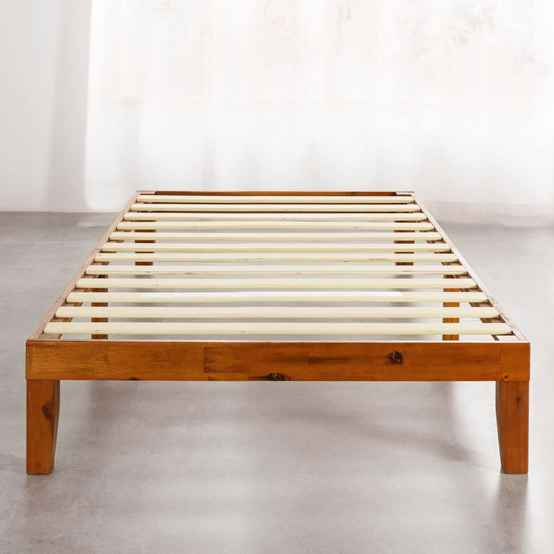 Solid Wood Platform Cherry Bed With Wooden Slats No Box Spring Needed Easy Assembly 12 Inch, Twin XL