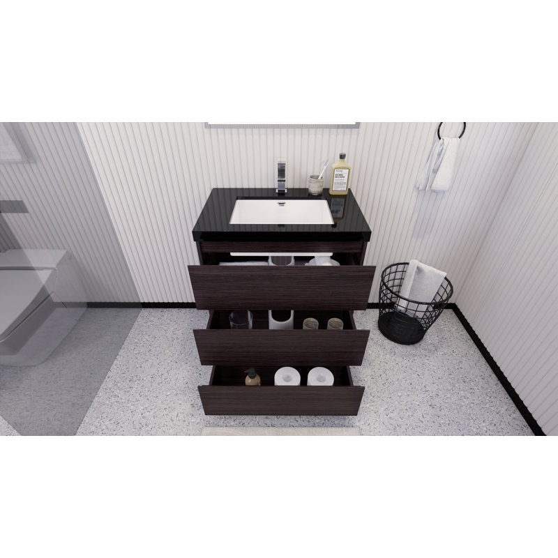 Reyes 29'' Single Bathroom Vanity Base Only, Dark Gray Oak