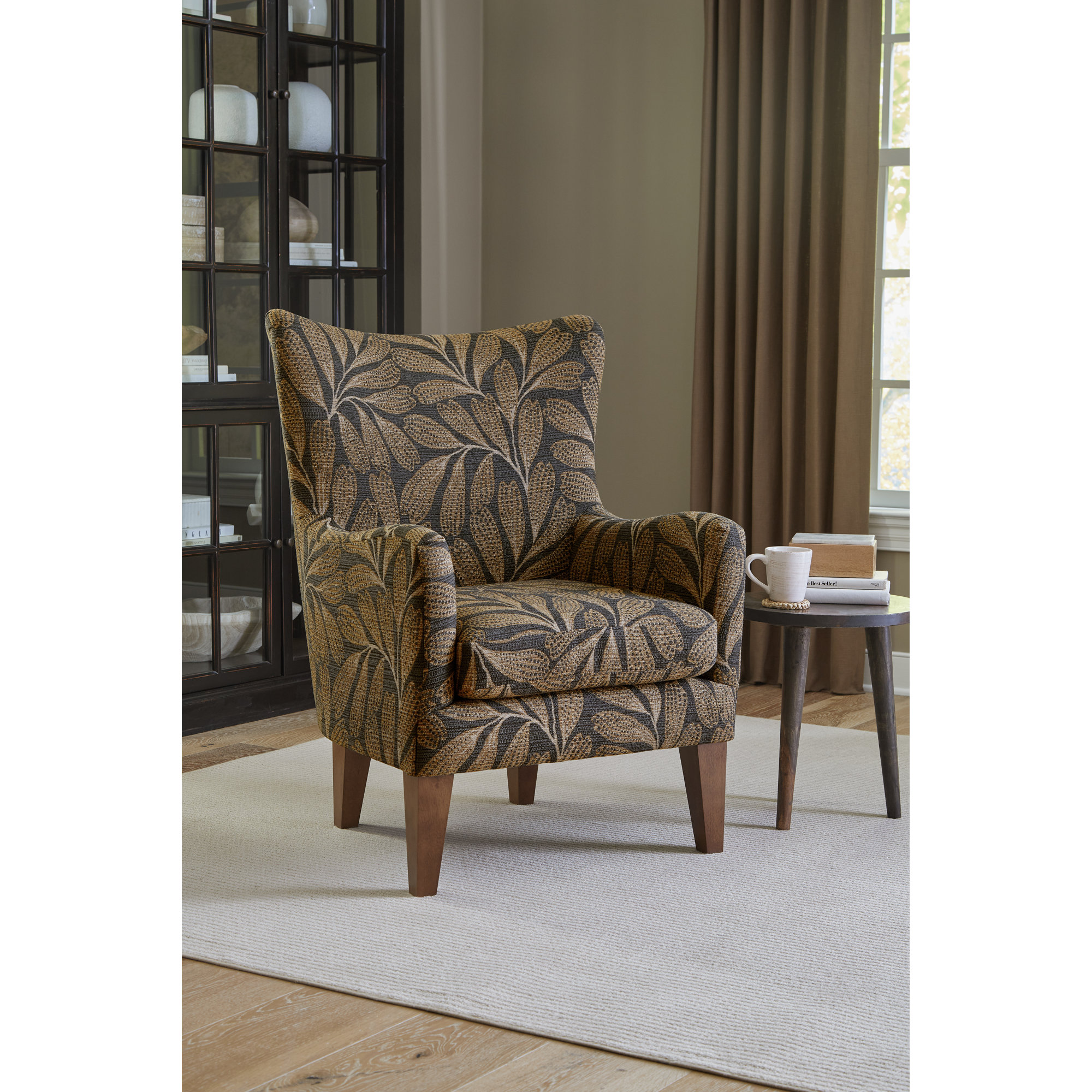 Estado Upholstered Armchair, Sand, Dark Walnut