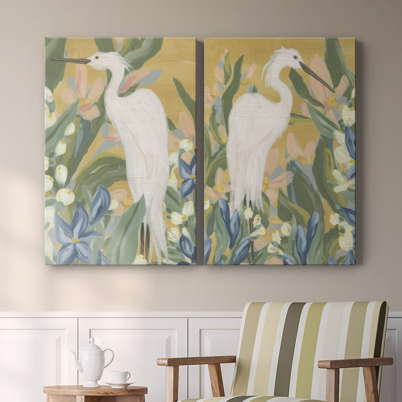 Floral Egret I-Premium Gallery Wrapped Canvas -Ready to Hang, 48" H x 64" W