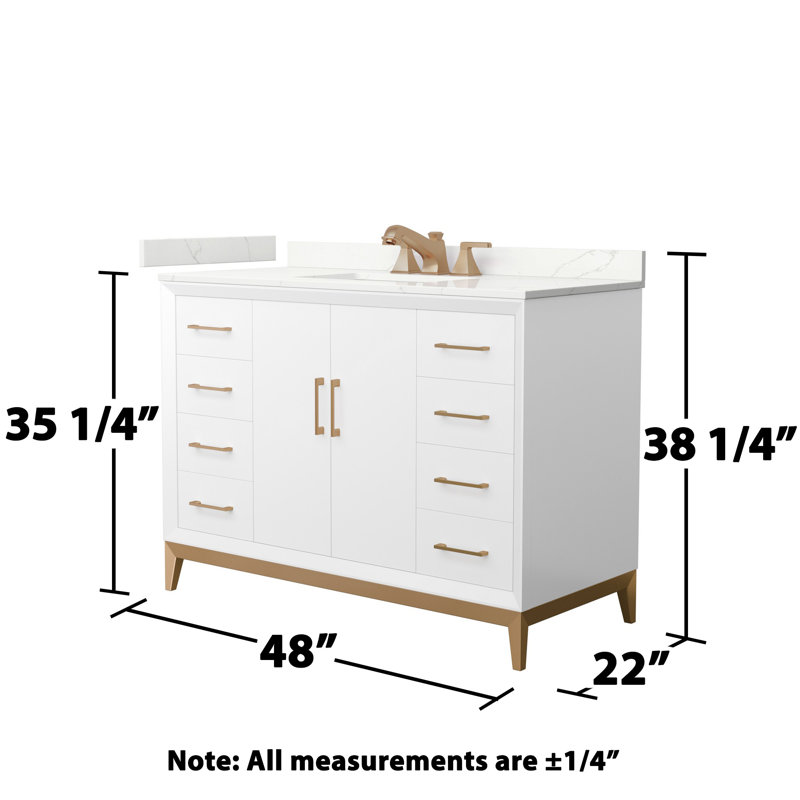 Amici Single Bathroom Vanity with Top, Satin Bronze, Giotto Quartz, 48"