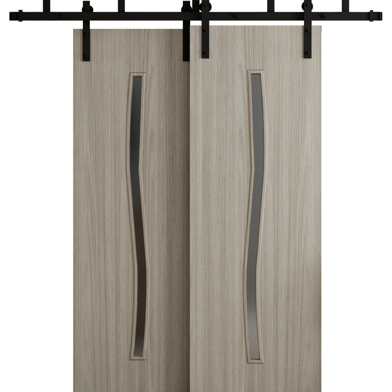 Portes de grange coulissantes pour garde-robe - Essentiel 8002 - Ensemble de quincaillerie de rails modernes de 6,6 pi - Portes de garde-robe de chambre en bois massif