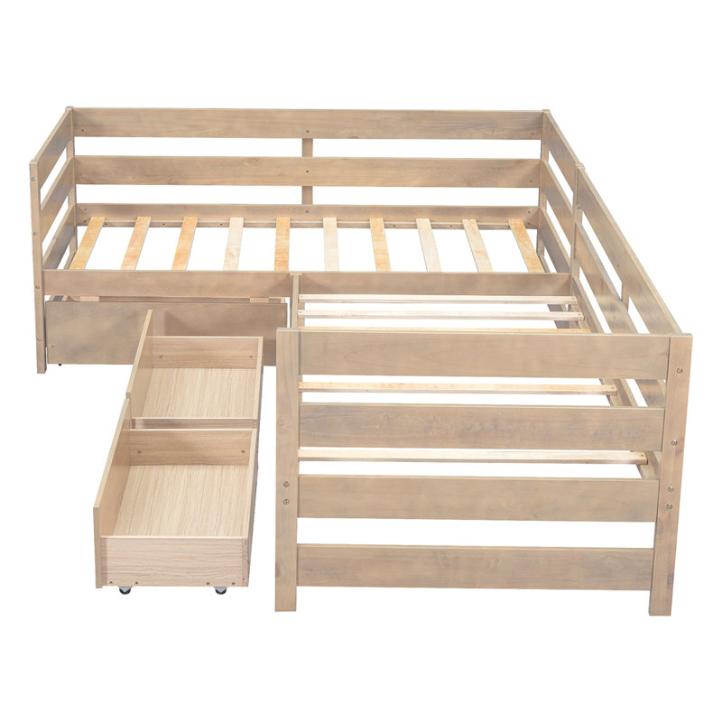 Twin Size L-Shaped Platform Bed With Three Storage Drawers