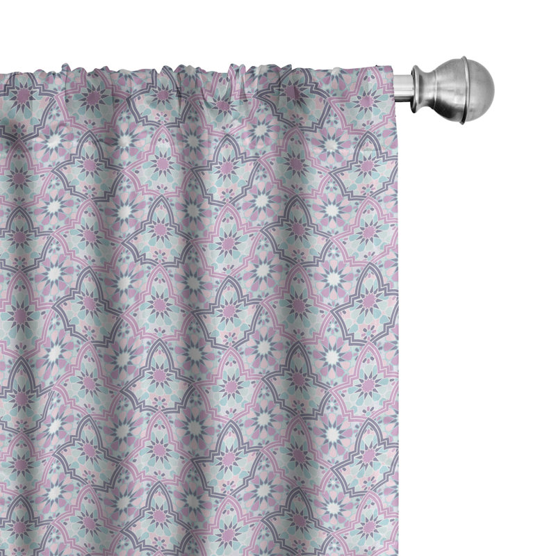 Blue Moroccan Floral Motif Rod Pocket Curtain Pair