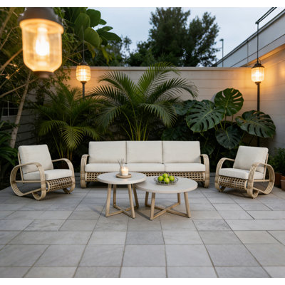Patio Aluminum 5 Person Conversation Set With Concrete Nesting Coffee Tables