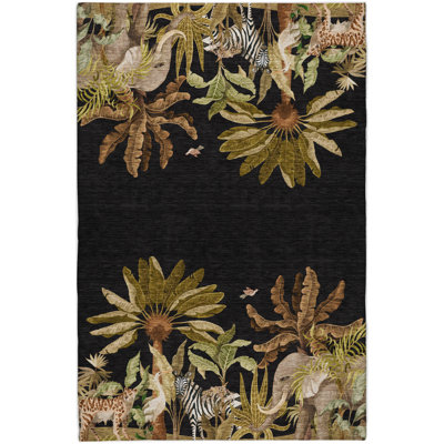 Premium Machine Washable Dream Shag ADS203 Palms and Safari Animals Rug