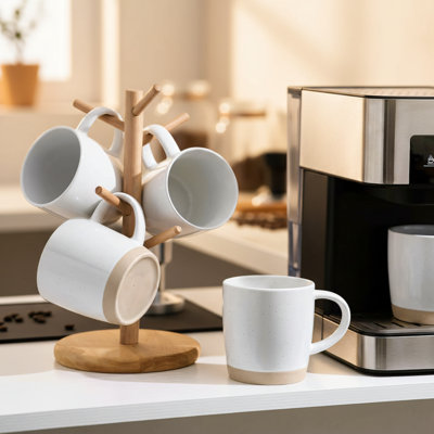 Set Of Four 13-Ounce Handled Drinking Cups, White Colour. Suitable For Coffee, Tea, Cocoa, And Milk.