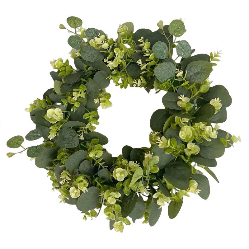 Couronne d'eucalyptus artificiel de 18 pouces, couronne de verdure toutes saisons pour décor rustique maison de campagne printemps été automne