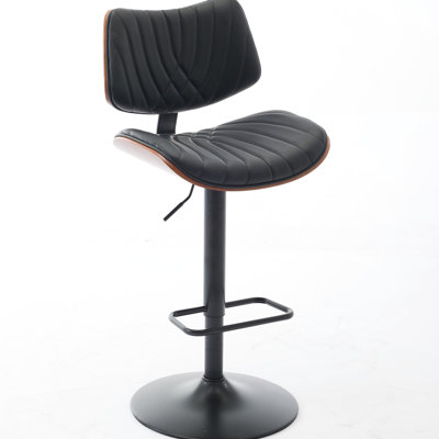 Chaises de cuisine à hauteur réglable avec grande base stable et chaise de bar Mid-Century moderne en noyer, siège en similicuir, pivotant à 360 ° pour la cuisine / salle à manger / café, pieds ergonomiques en métal, 17,7 po