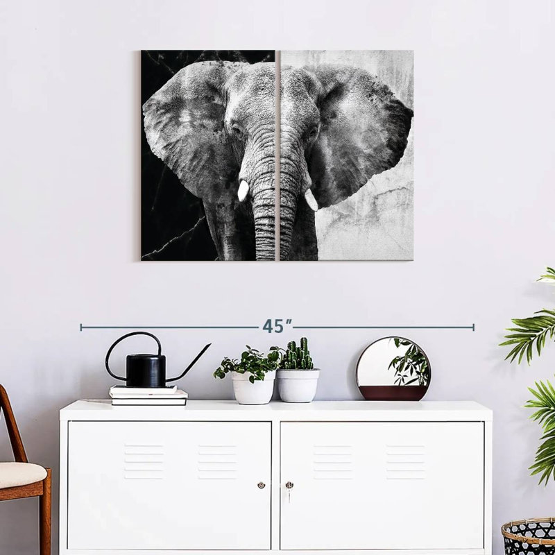 " Elephant Black And White " by BlackBlood Arts 2 - Pieces, 24" H x 33" W x 1.25" D