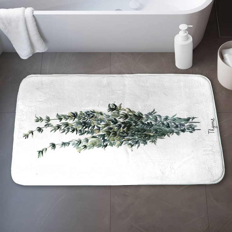 Thyme leaves bundle - en Bath Mat with Non-Slip Backing - Quick Dry Memory Foam Bathroom Rug - Absorbent - Modern Plush Spa-Style - Machine Washable
