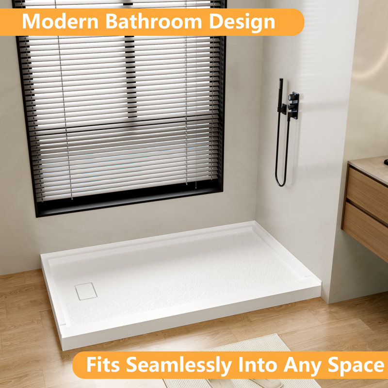 60 In. L X 34 In. W Alcove SMC Shower Pan Base With Left Drain, Left,  60"L X 34"W