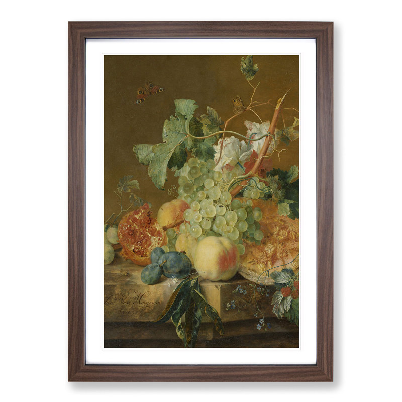 Still Life with Flowers and Fruit Vol.8 by Jan Van Huysum - Picture Frame Painting, 65cm H x 48cm W x 2cm D, Walnut