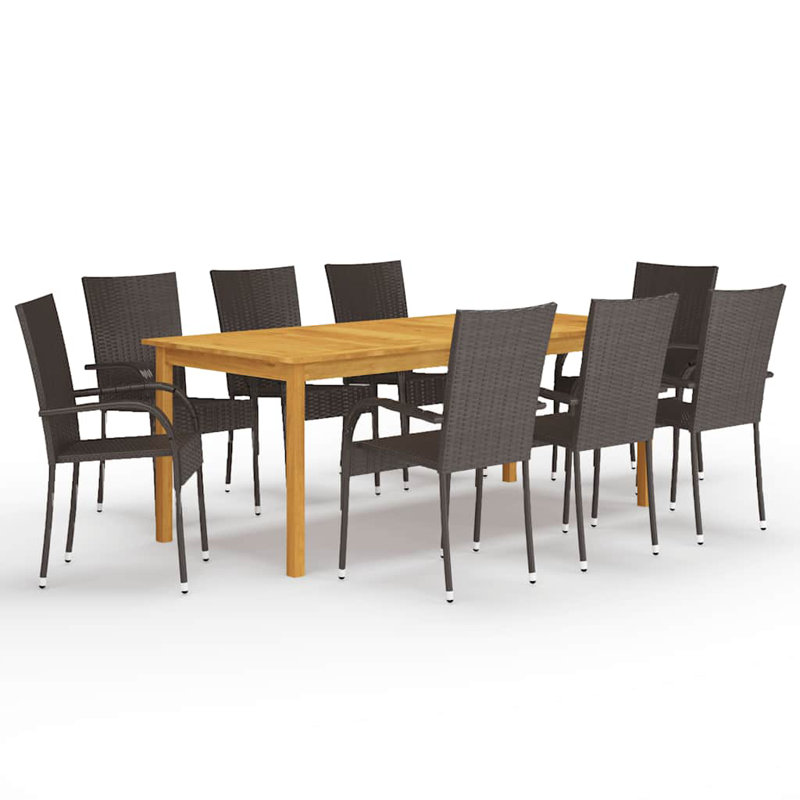 Balhi 8 - Person Acacia Patio Dining Set with Rectangular Table, Brown