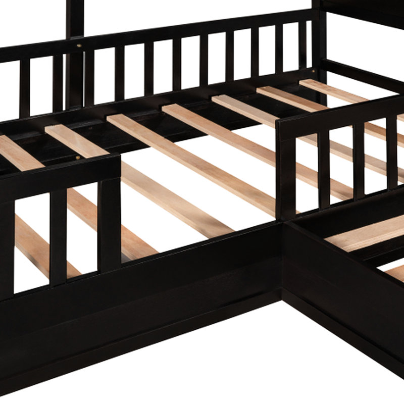 Lit simple en bois avec formation à lattes longue et clôture sécurisée