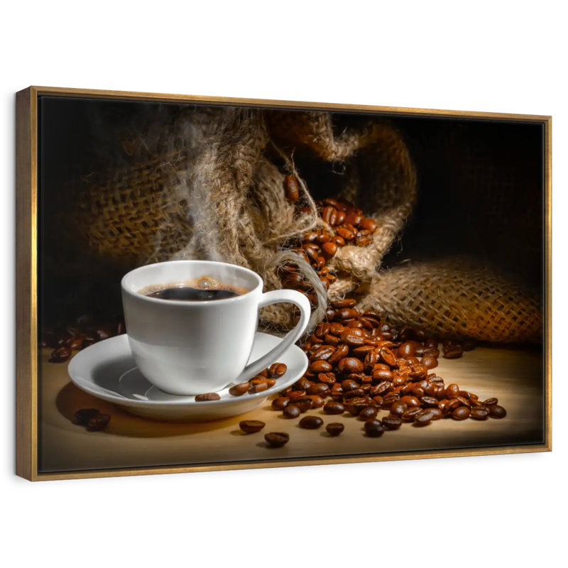 Café fraîchement moulu, Cadre flottant doré, 25 po x 17 po