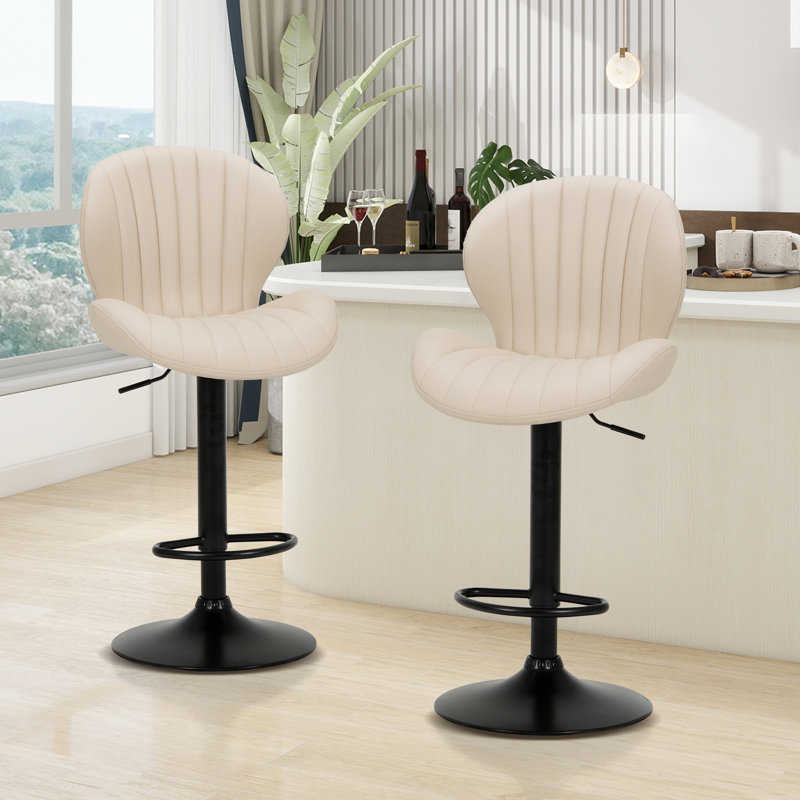 360° Swivel Bar Stool - Adjustable Height PU Leather with Metal Frame, Beige