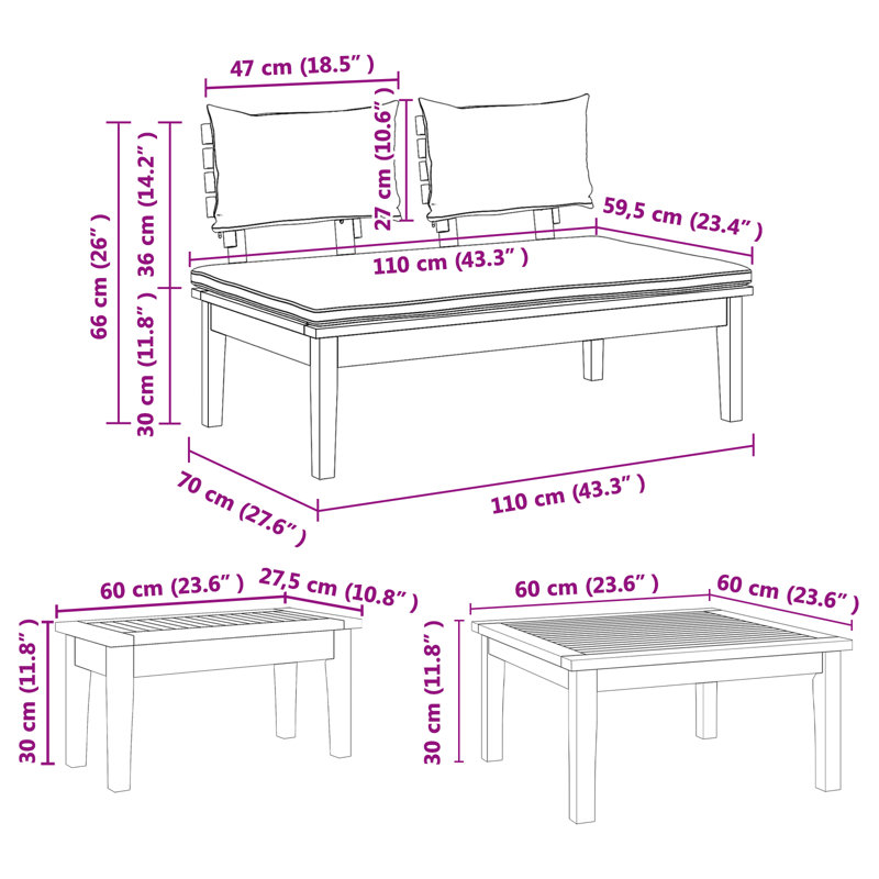  Ensemble de banc de jardin 5 pièces petit brun et crème 2 places, Blanc