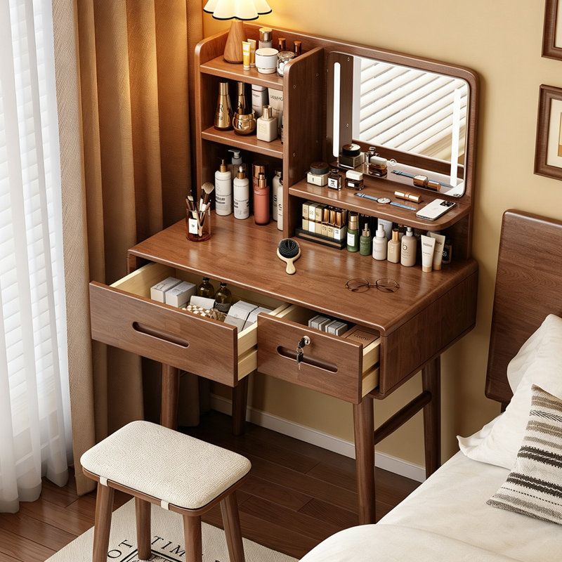 Coiffeuse simple en bois massif de 60 cm avec miroir de maquillage, 45.28" H x23.62" W x15.75" D