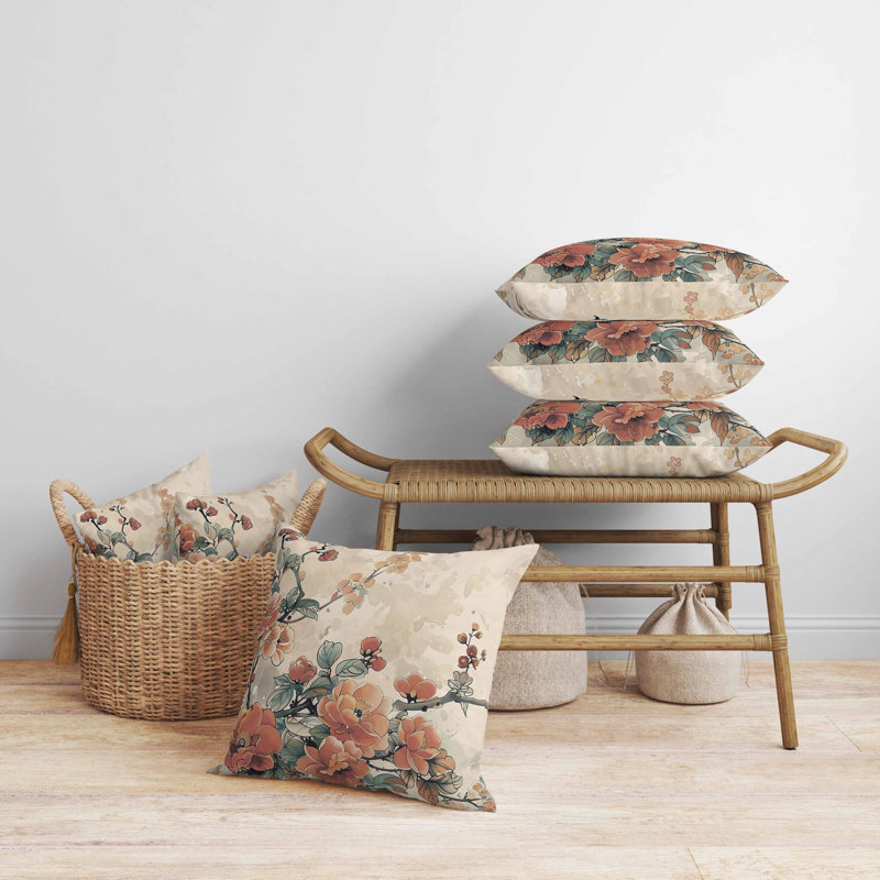 Coussin Scarlet Wing Heaven, Carré 18 po, Beige/Orange