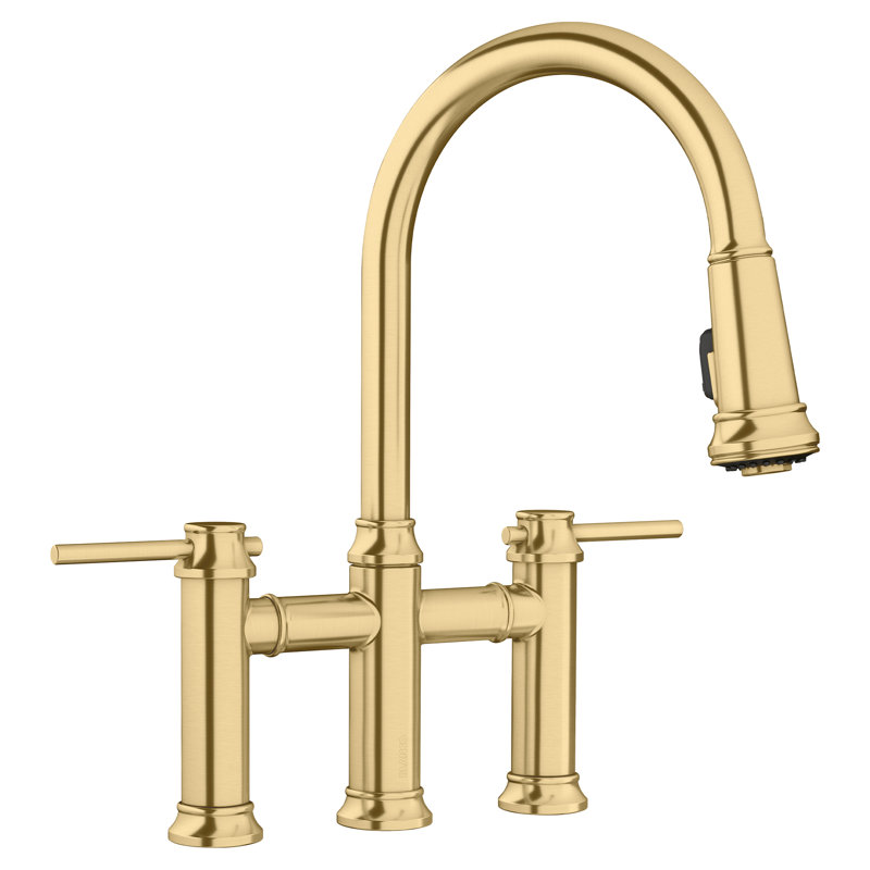 Empressa Pull-Down Dual-Spray Bridge Faucet, Satin Gold