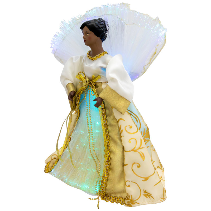 Lighted Fiber Optic African American Angel Christmas Tree Topper - 12" - Gold