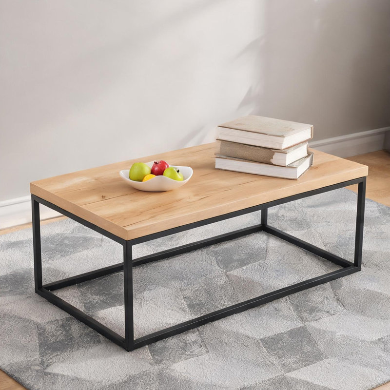 Table basse de salon, rectangulaire, finition chêne naturel, bois et métal, 47 pouces de long, charge maximale 220 lb.