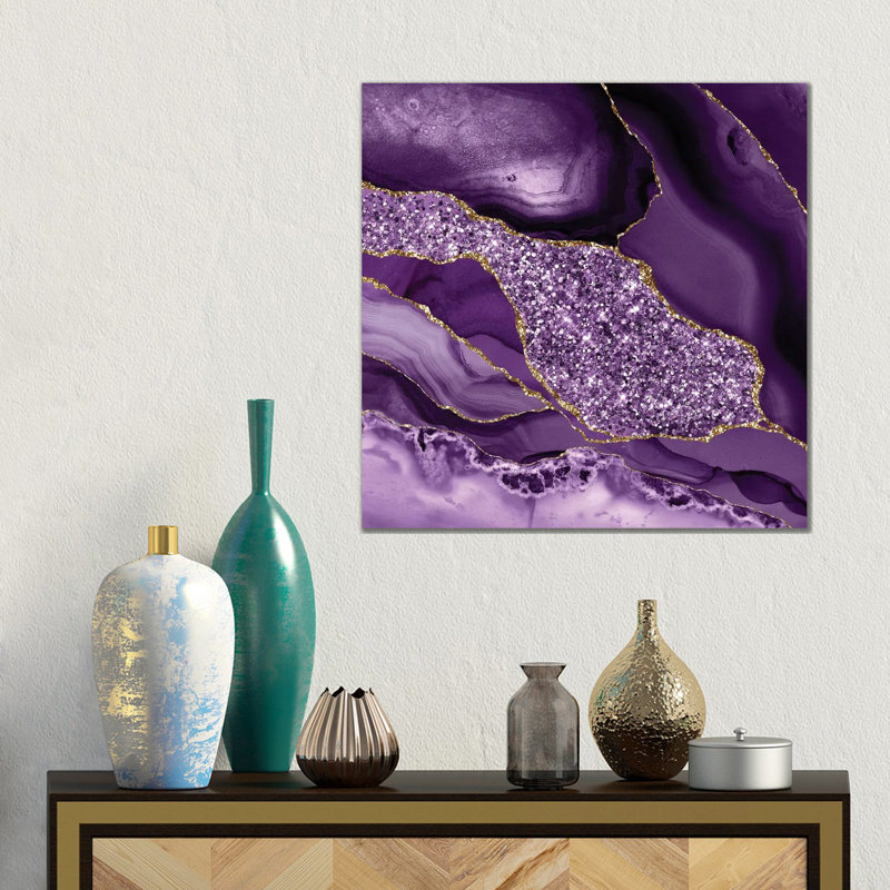 Agate scintillante, texture océan III, H 12 po x l 12 po x P 0,75 po, Pas de tapis, Toile tendue