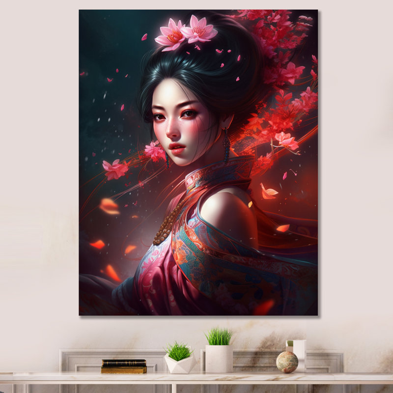 «Asian Asian Floral Warriors II» - Impression, H 20 po x l 12 po x P 1 po, Toile tendue
