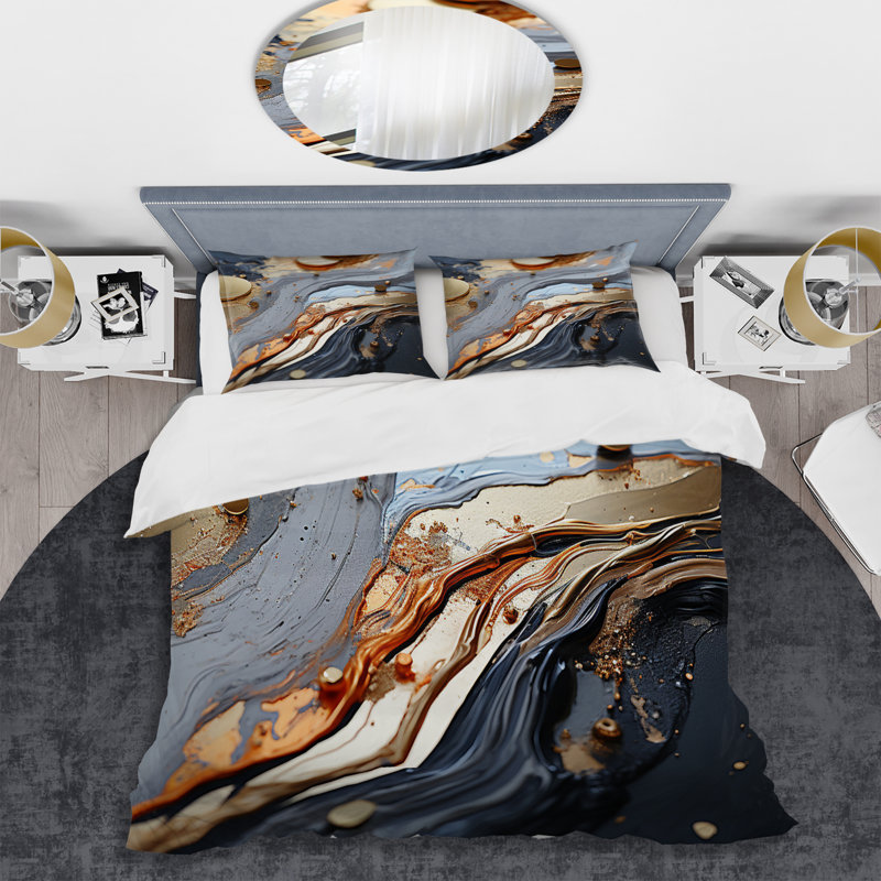 Ensemble de housse de couette moderne et or II, Housse de couette pour très grand lit et 2 très 