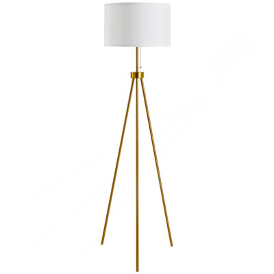 59.75" Standing Floor Lamp Fabric Lampshade Steel Tripod, Gold