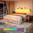 Vintage Metal Bed Frame with LED Lights, Storage Headboard & 10.2" Under Bed Storage, Noise-Free Sturdy Platform Bed-1942854026-1942854025