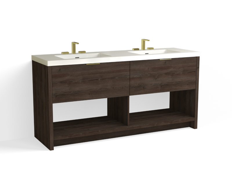 Vista 72" W Freestanding Double Bathroom Vanity, 8" Widespread, White Gloss, Nimbus/Matte Black