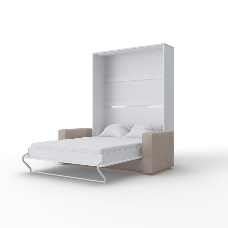 Ayvri Upholstered Murphy Bed, White/Beige