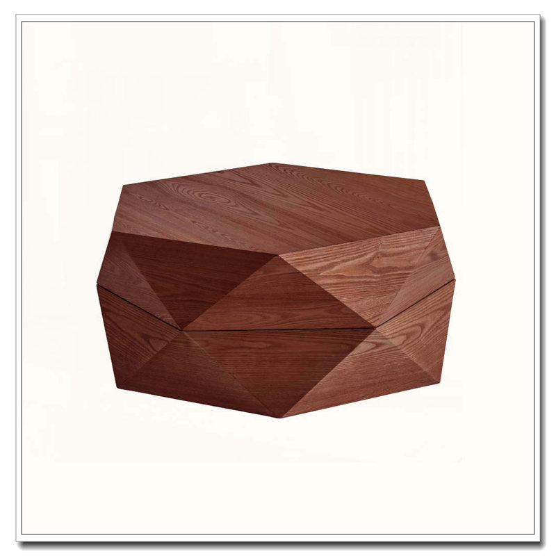 Table basse 36,61 po style rétro Polygon, table basse cylindrique en placage de bois massif, Brun-roux