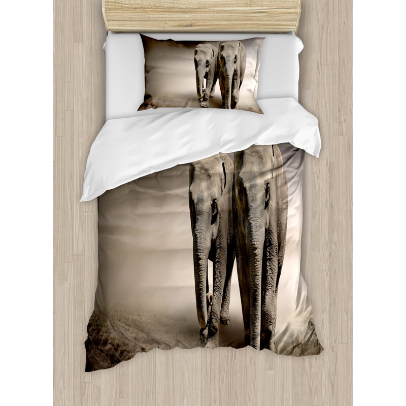 Ensemble de housse de couette éléphant, Housse de couette simple + 1 taie décorative stan