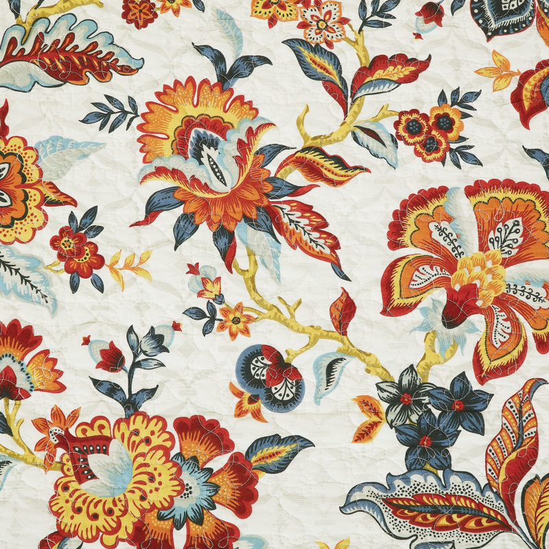 Ensemble de courtepointe réversible en coton multicolore Jovina, Courtepointe pour grand lit/lit double et 2 taies