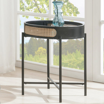 Table de bout ouverte à plateau rond noir avec pieds en métal, insert et 1 espace de rangement, idéal pour le café ou l'utilisation, table de bout de 22 po x 22 po x 24 po, surface de 17 lb