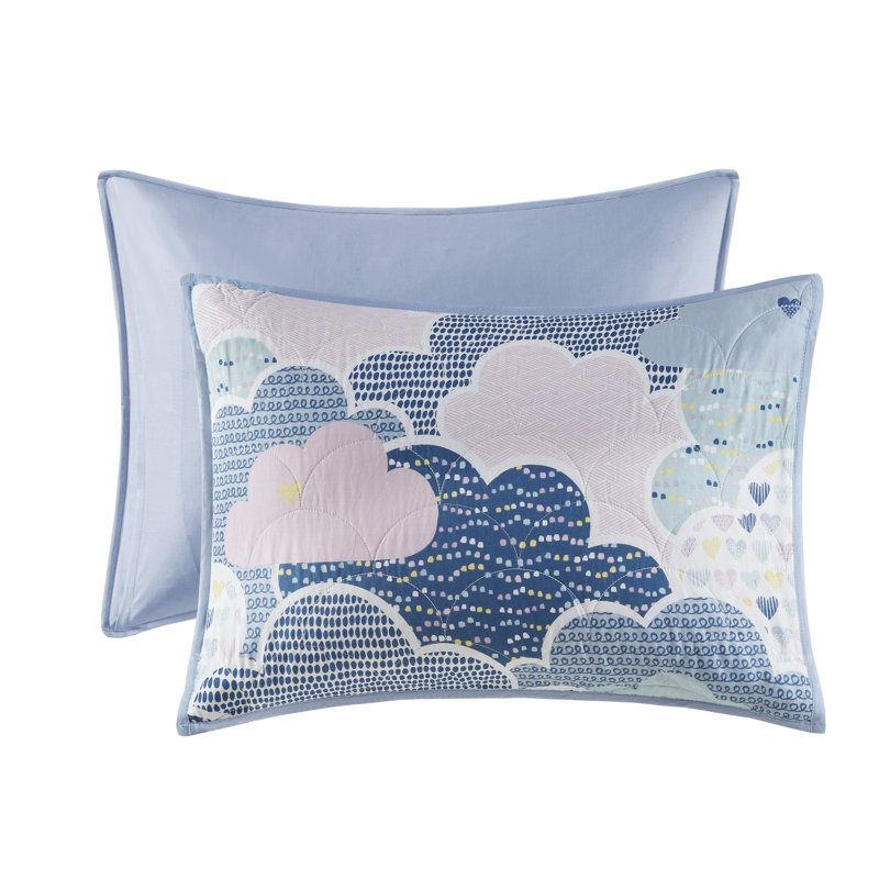 Blue Twin Cotton Reversible Fantasy Coverlet Set with Throw Pillows
