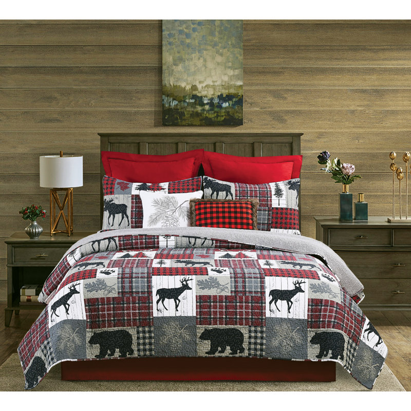 Ensemble de courtepointe réversible en coton Hayden, Courtepointe simple + 1 taie décorative