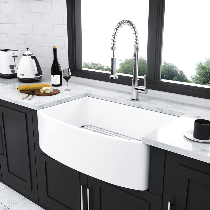 White Ceramic Apron Front Sink 33 Inch - Arch Edge Single Bowl Silent Fine