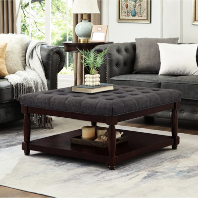 Grande tablette carrée en lin de couleur gris foncé et en bois massif, utilisable à l'intérieur comme à l'extérieur, l 33,5 po x l 33,5 po x H 18 po, coussin facile à installer pour les espaces de restaurant, d'hôtel ou