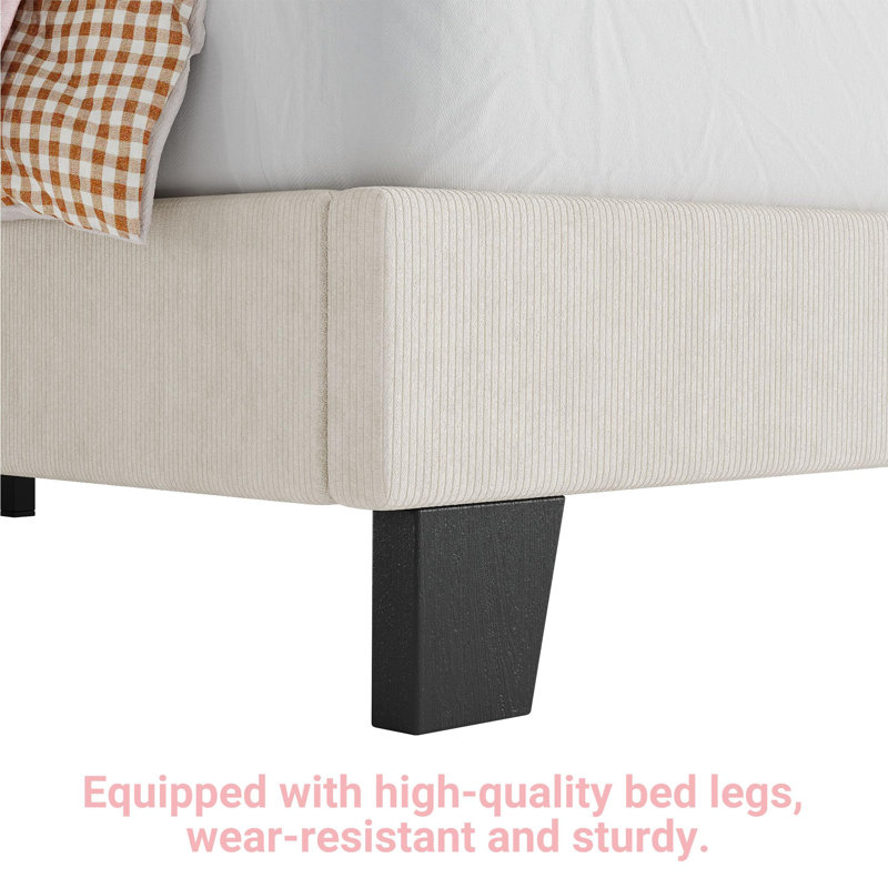 Structure de lit simple pour enfants, revêtement en velours côtelé avec tête de lit réglable, plateforme robuste, sans sommier