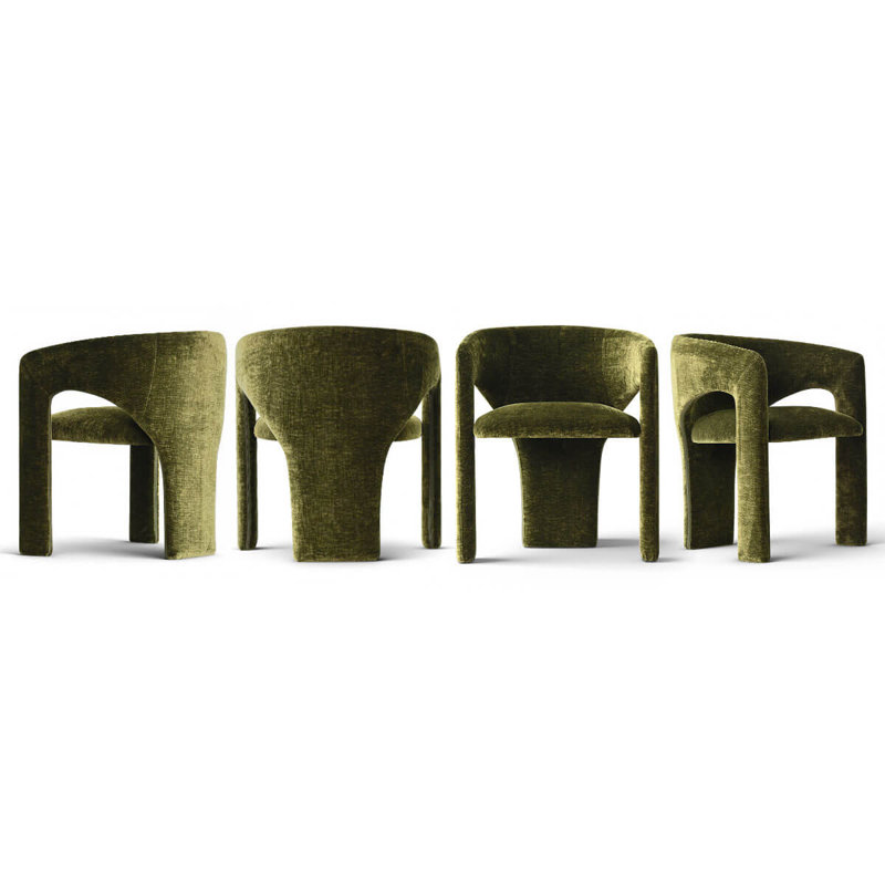  Set of 4 Modern Upholstered Barrel Dining Chair, Green