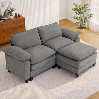 Upholstered Corner Loveseat Sofa Couch With 1 Ottoman