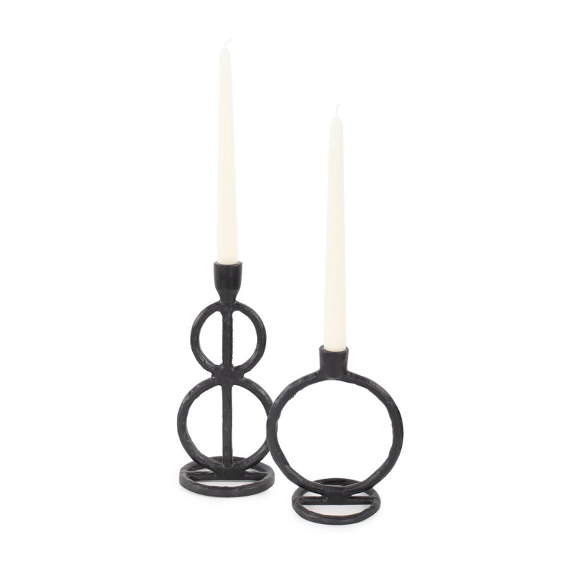 Bougeoir en aluminium double cercle noir Arman
